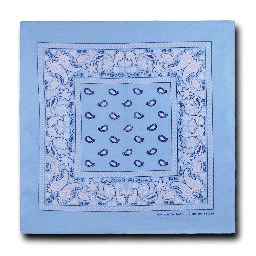 1 Dozen Pack Printed Bandanas 100% Cotton Cloth Scarf Wrap Face Mask Cover-Sky-