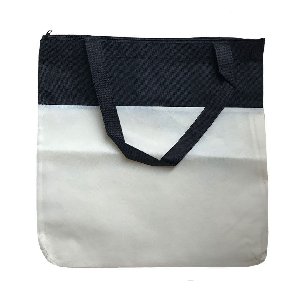 Large Reusable Grocery Shopping Totes Bags with Zipper Travel Sports Gym 16x15-Natural/Black-