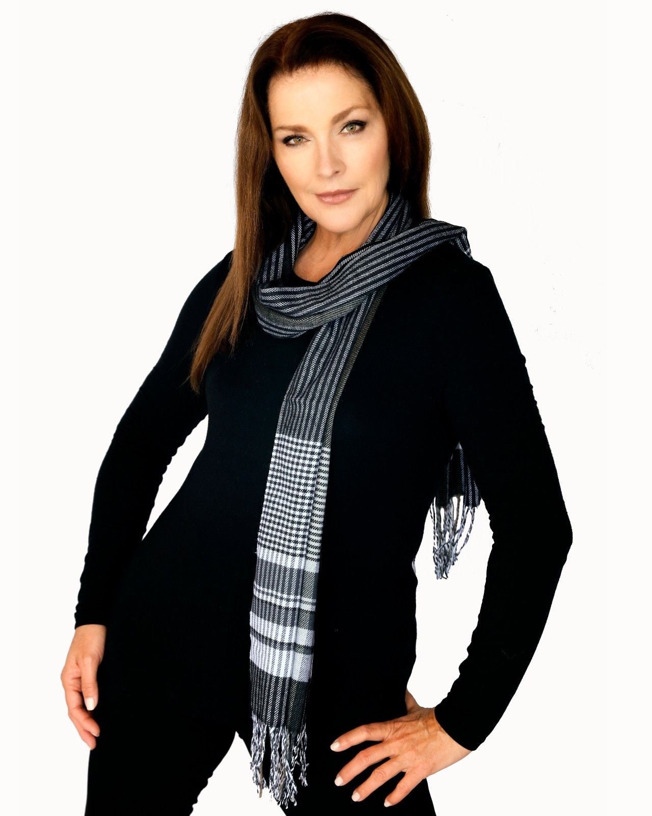 Casaba Womens Warm Winter Scarves Scarf Wraps Shawls Blankets Triangle Plaid-Black-Sleek-Plaid-