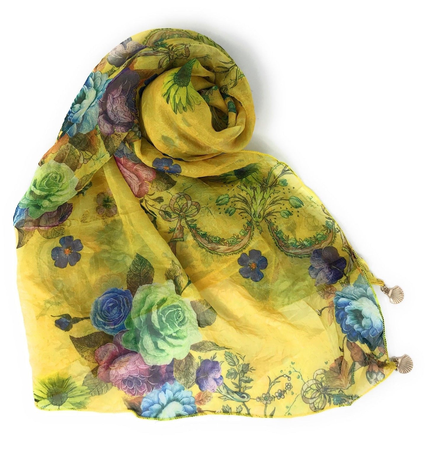 Casaba Womens Floral Birds Sheer Scarves Scarf Convertible Poncho Top Light Wrap-Purple-