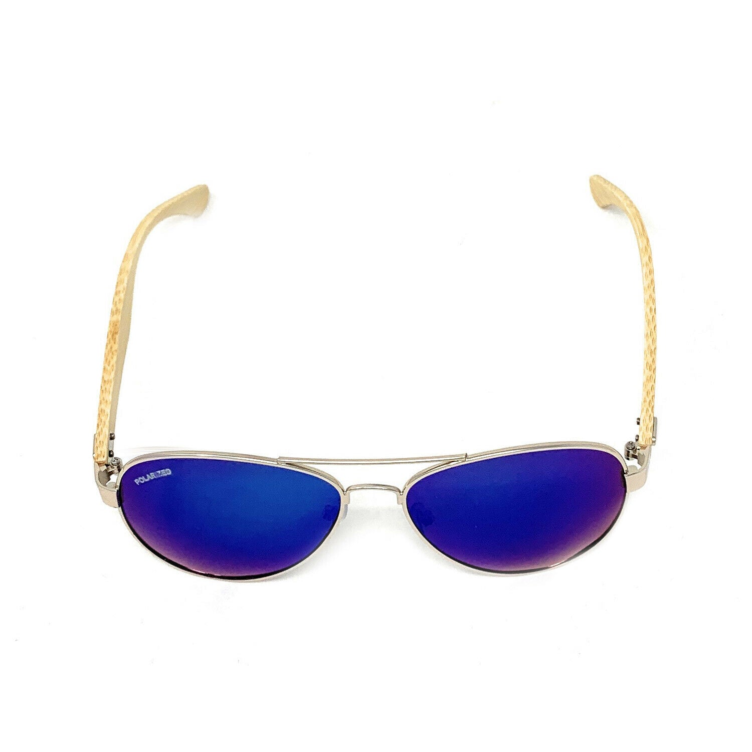 Aviator Bamboo Polarized Sunglasses Mirror Lens Driving Mens Womens With Pouch-Blue Mirror/Bamboo-