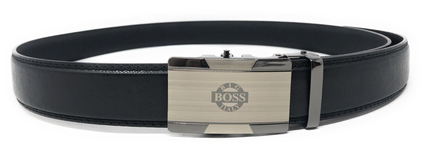 Leather Mens Ratchet Belt Sliding Adjustable Automatic Buckle Cut to Size-Black Diamond-