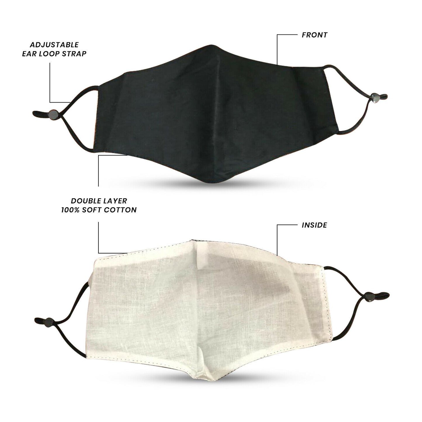 Cotton Face Mask Washable Cloth Masks Mouth Nose Reusable 2-Ply Double Layer Covering Adjustable Ear Pack-1 Piece-