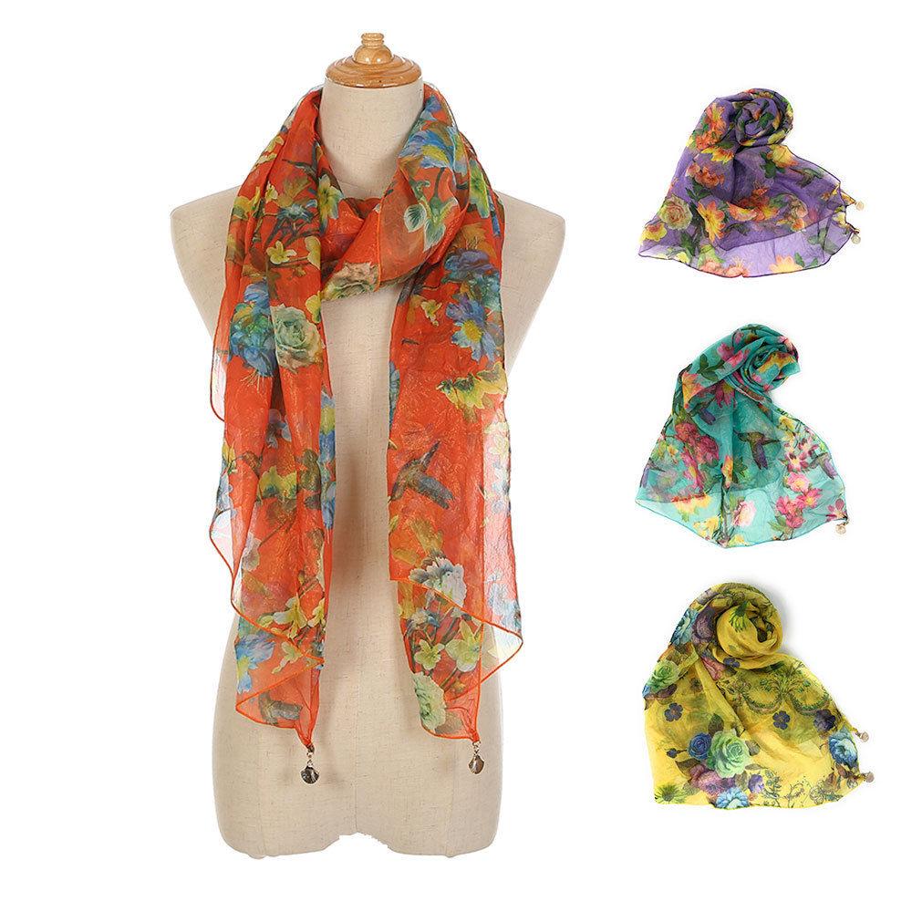 Casaba Womens Floral Birds Sheer Scarves Scarf Convertible Poncho Top Light Wrap-Purple-