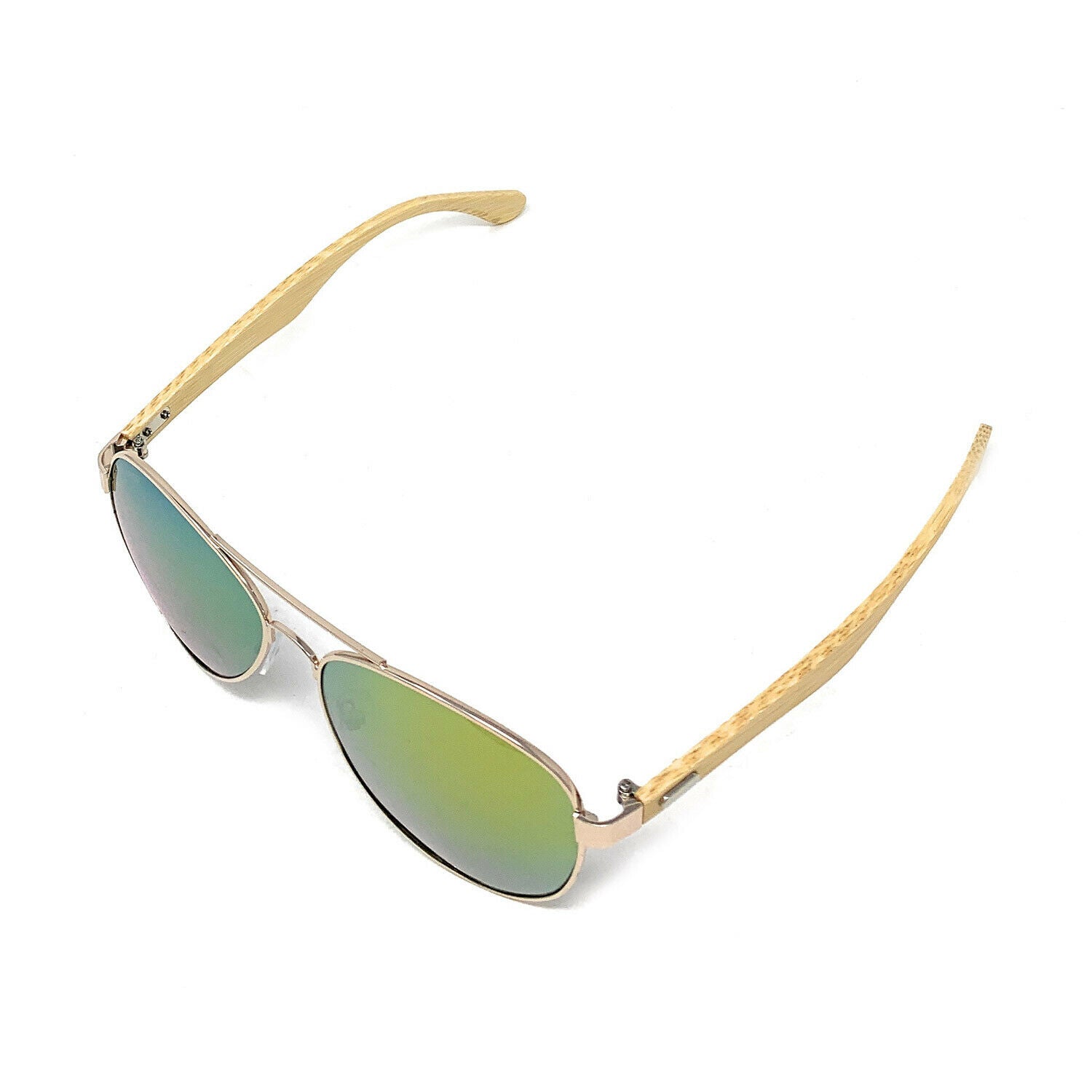 Aviator Bamboo Polarized Sunglasses Mirror Lens Driving Mens Womens With Pouch-Blue Mirror/Bamboo-