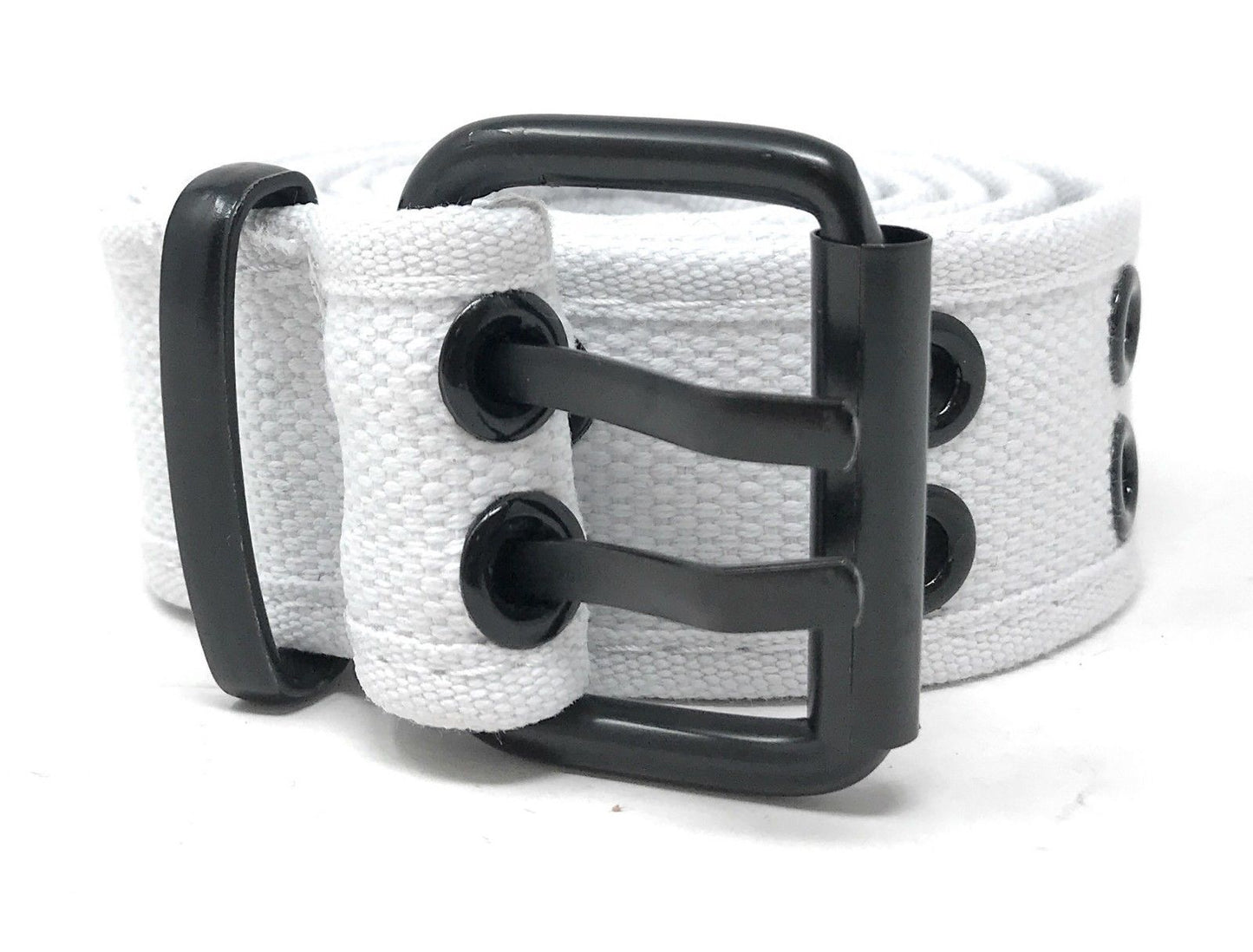 Casaba Canvas Belts Double Row 2 Holes Grommet Fabric Military Mens Women Unisex-Black-Small (30"- 32")-