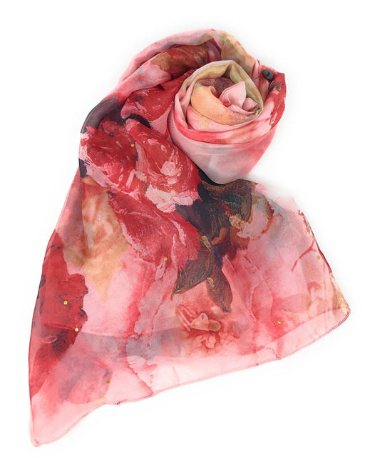 Casaba Womens Floral Sheer Scarves Scarf Convertible Poncho Top Light Wrap-Pink-