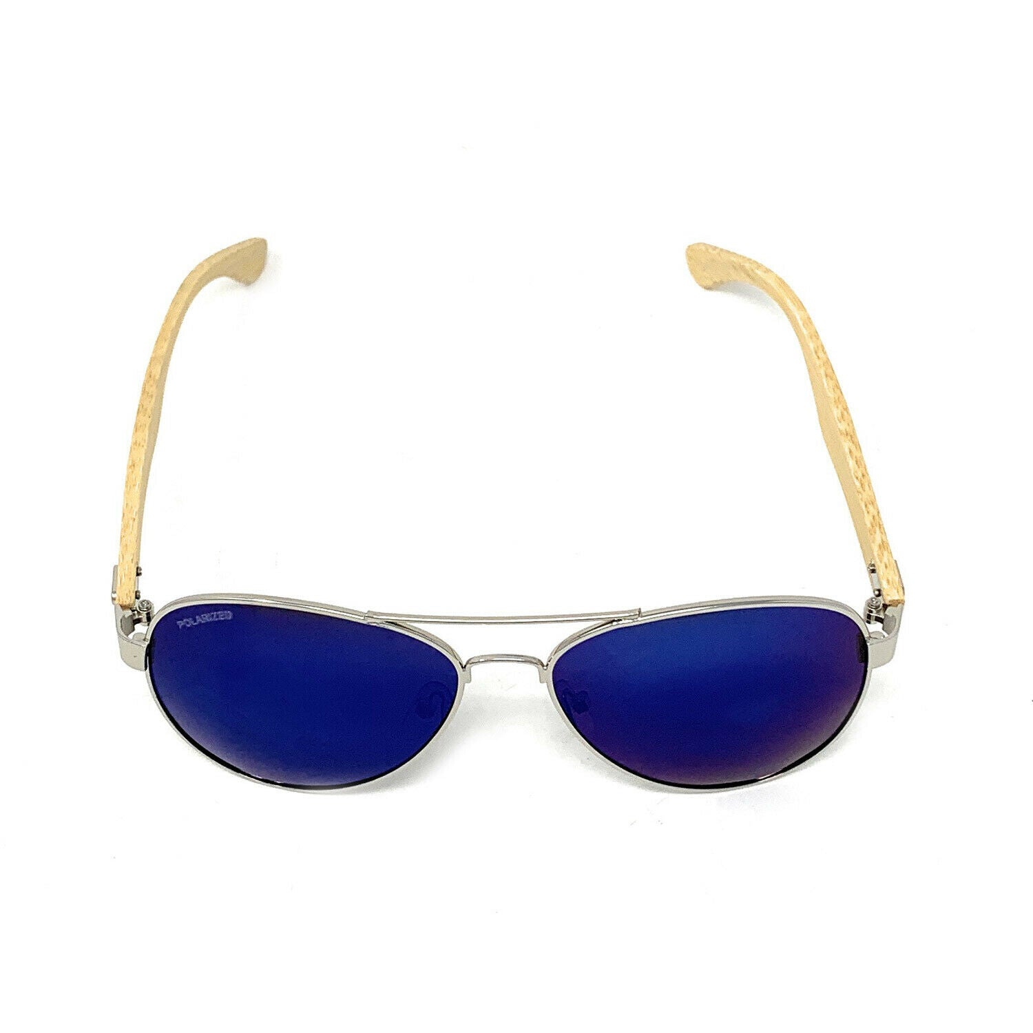 Aviator Bamboo Polarized Sunglasses Mirror Lens Driving Mens Womens With Pouch-Blue Mirror/Bamboo-