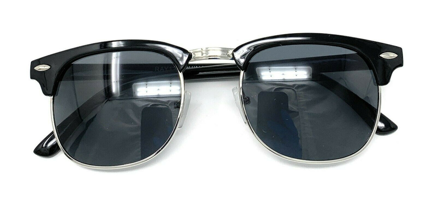 Classic Club Sunglasses Black Lens Black Gold Tortoise Mens Womens UV Protection-Black/Silver (RAY 125)-