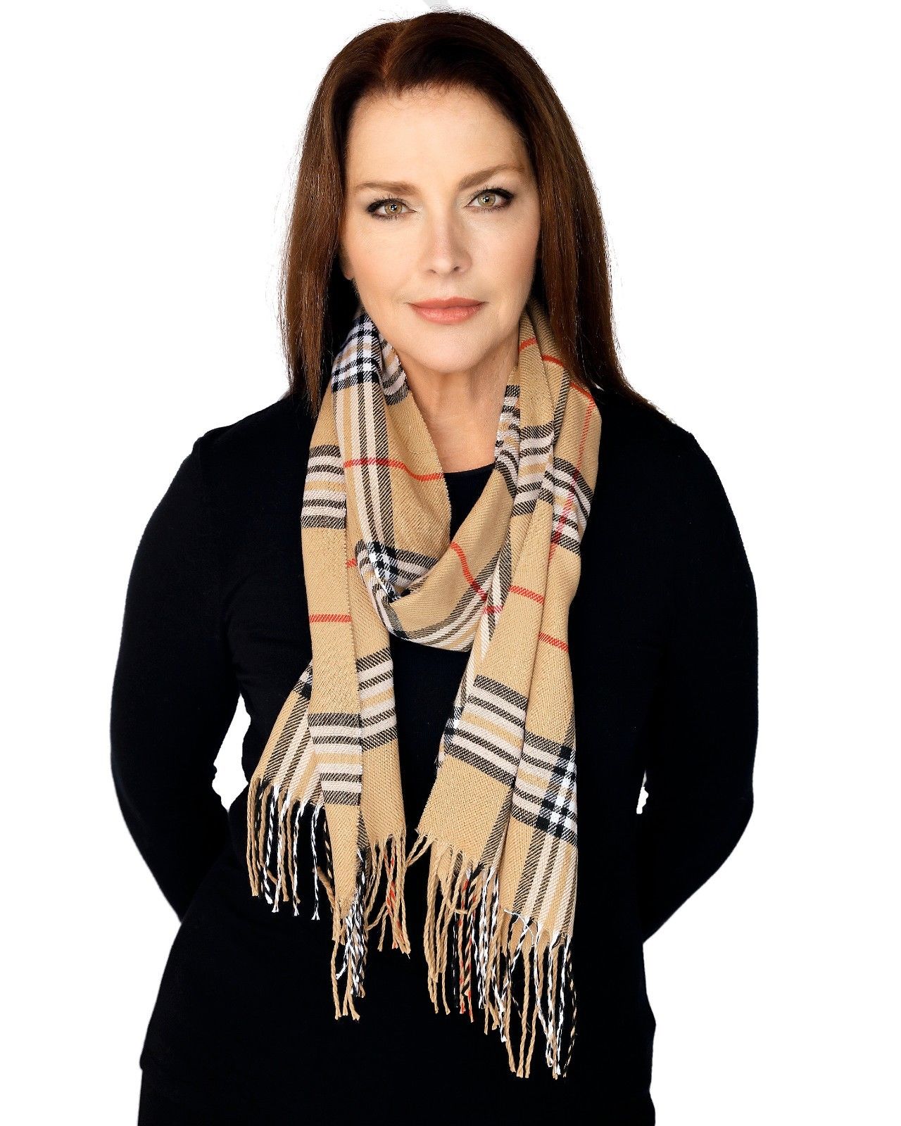 Casaba Womens Warm Winter Scarves Scarf Wraps Shawls Blankets Triangle Plaid-Beige-Dual Tone-Plaid-