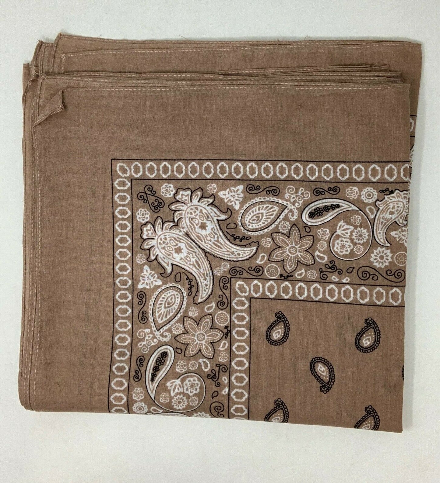 1 Dozen Pack Printed Bandanas 100% Cotton Cloth Scarf Wrap Face Mask Cover-Brown-