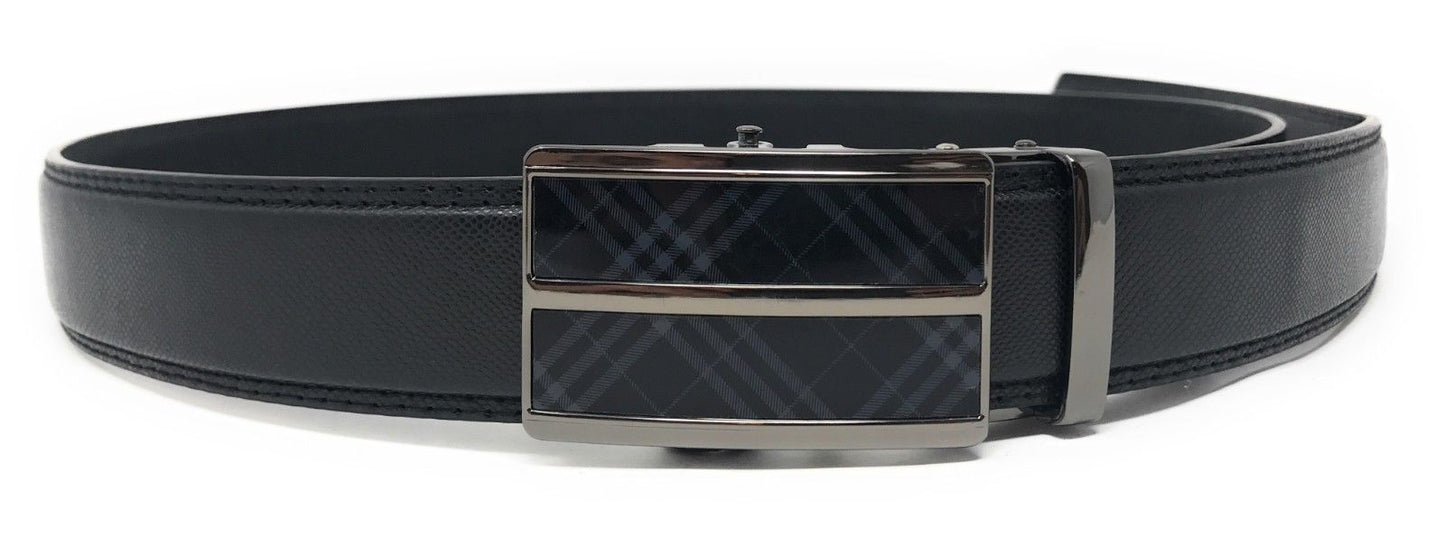 Leather Mens Ratchet Belt Sliding Adjustable Automatic Buckle Cut to Size-Black Diamond-