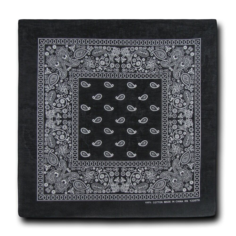 1 Dozen Pack Printed Bandanas 100% Cotton Cloth Scarf Wrap Face Mask Cover-Black-