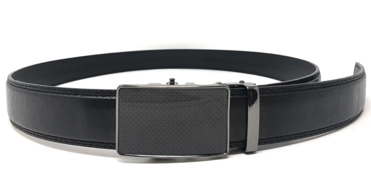 Leather Mens Ratchet Belt Sliding Adjustable Automatic Buckle Cut to Size-Black Diamond-
