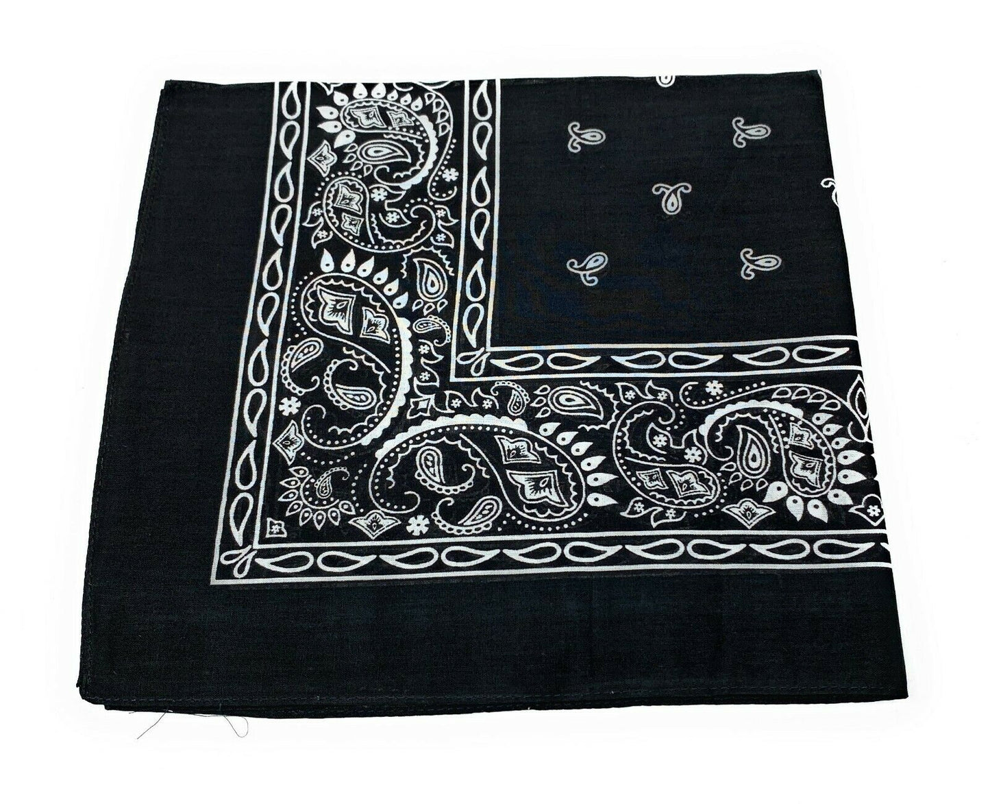 1 Dozen Paisley Printed Bandanas 100% Cotton Cloth Scarf Wrap Washable-Black-