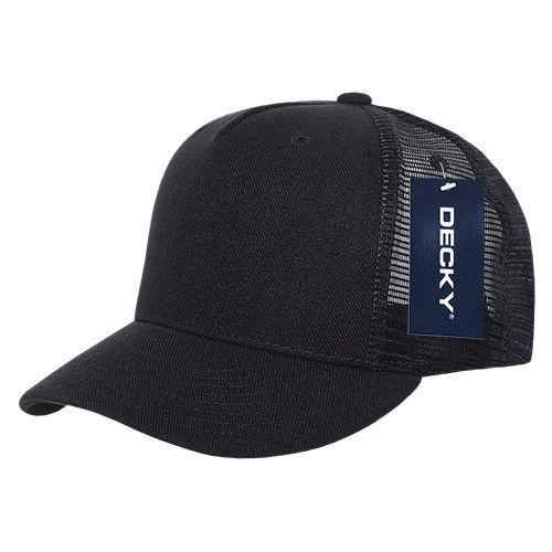 Decky 5 Panel Acrylic Trucker Constructed Caps Hats Unisex-Black-