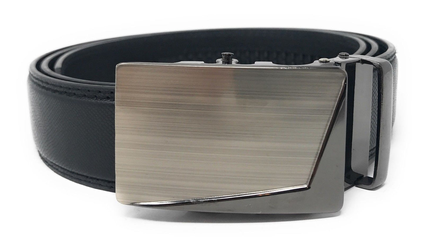 Leather Mens Ratchet Belt Sliding Adjustable Automatic Buckle Cut to Size-Black Diamond-