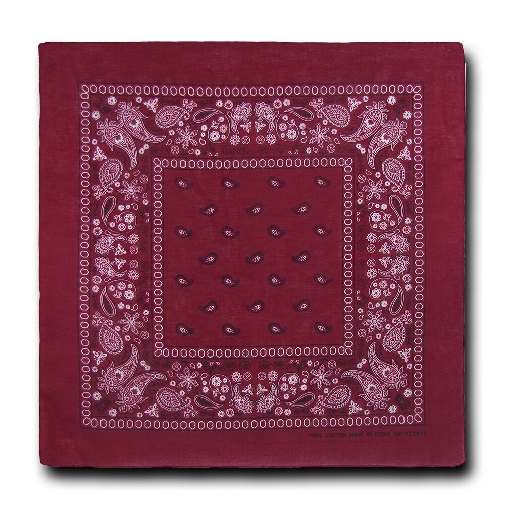 1 Dozen Pack Printed Bandanas 100% Cotton Cloth Scarf Wrap Face Mask Cover-Burgundy-