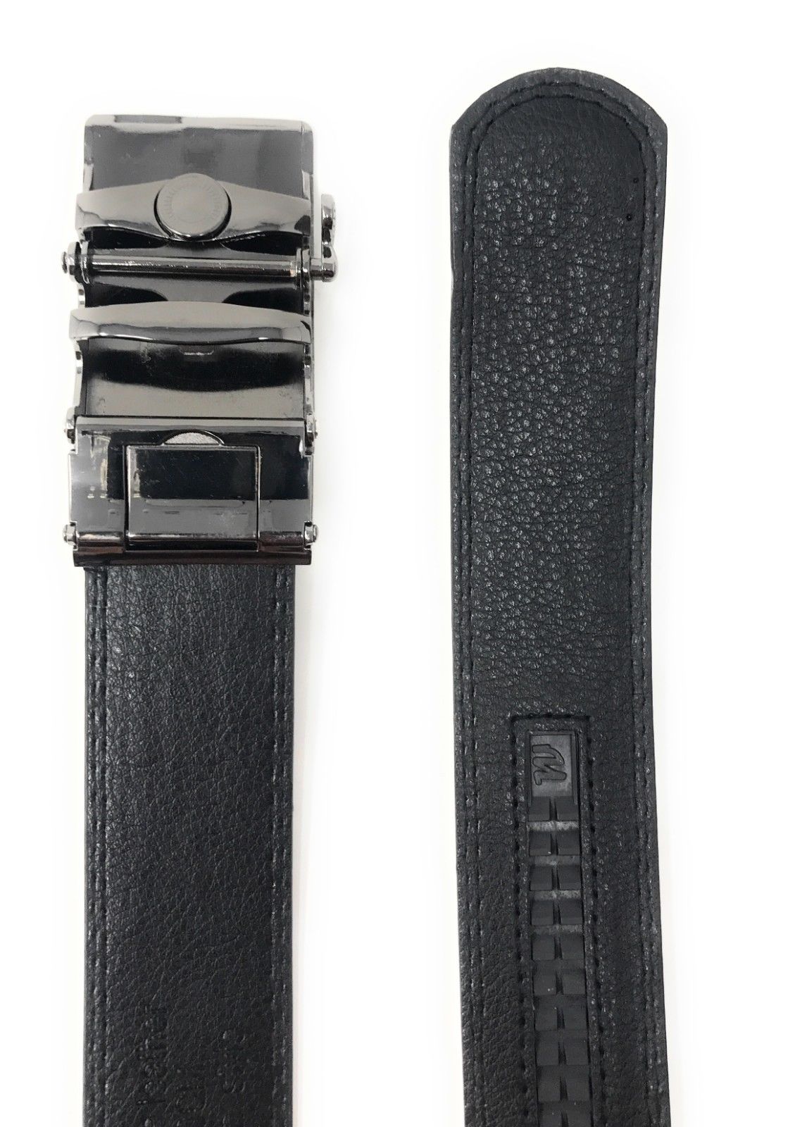 Leather Mens Ratchet Belt Sliding Adjustable Automatic Buckle Cut to Size-Black Diamond-