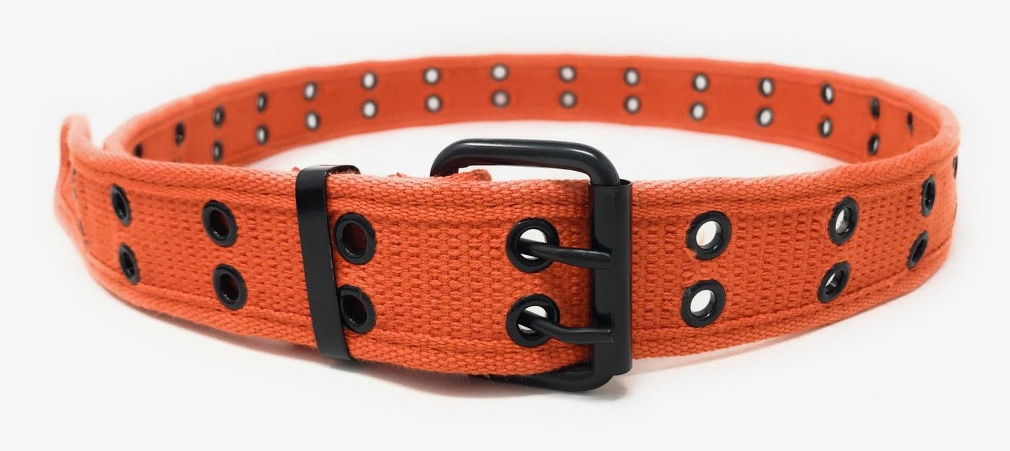 Casaba Canvas Belts Double Row 2 Holes Grommet Fabric Military Mens Women Unisex-Orange-Small (30"- 32")-