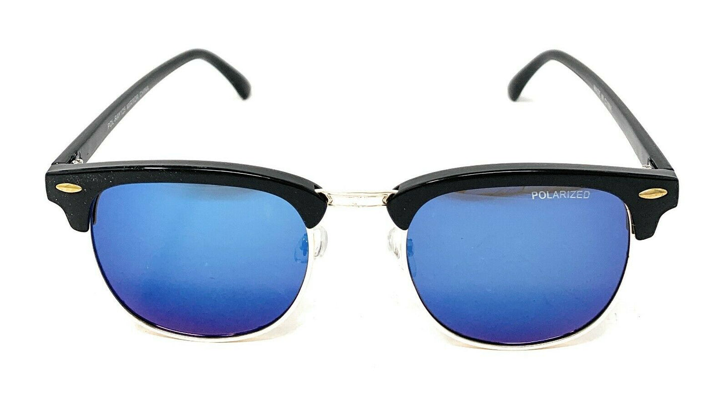 Club Style Polarized Sunglasses Mirror Lens Driving Mens Womens With Pouch-Blue Mirror/Gold/Black-