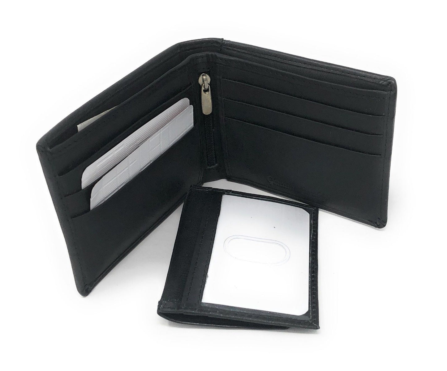 Casaba Genuine Leather Bifold Wallets Cash Slots ID Coin Key Pocket Mens Womens-Black (Double ID)-