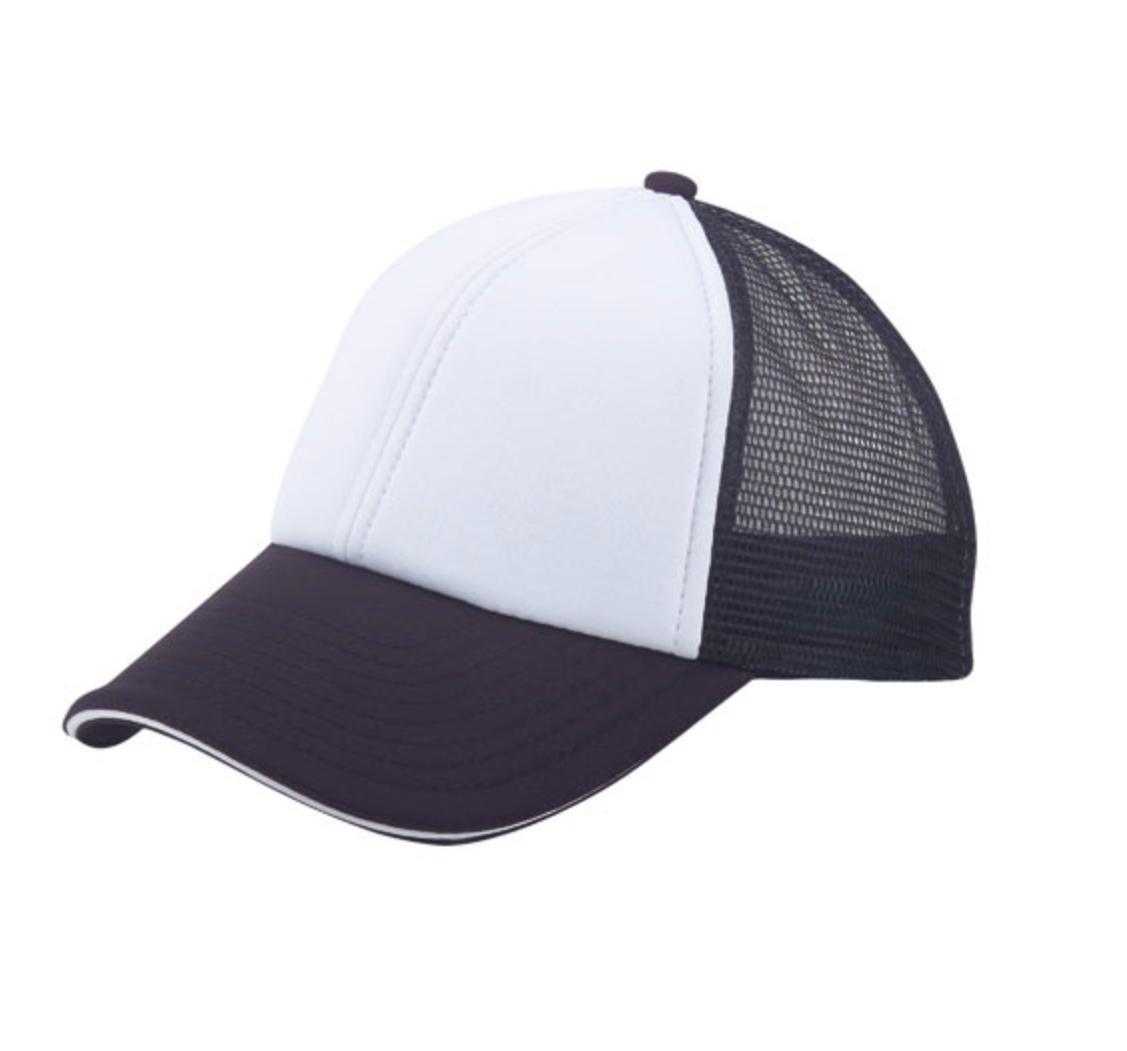 6 Panel Mesh With Sandwich Bill Solid Two Tone Baseball Caps Hats Unisex-Black/White-