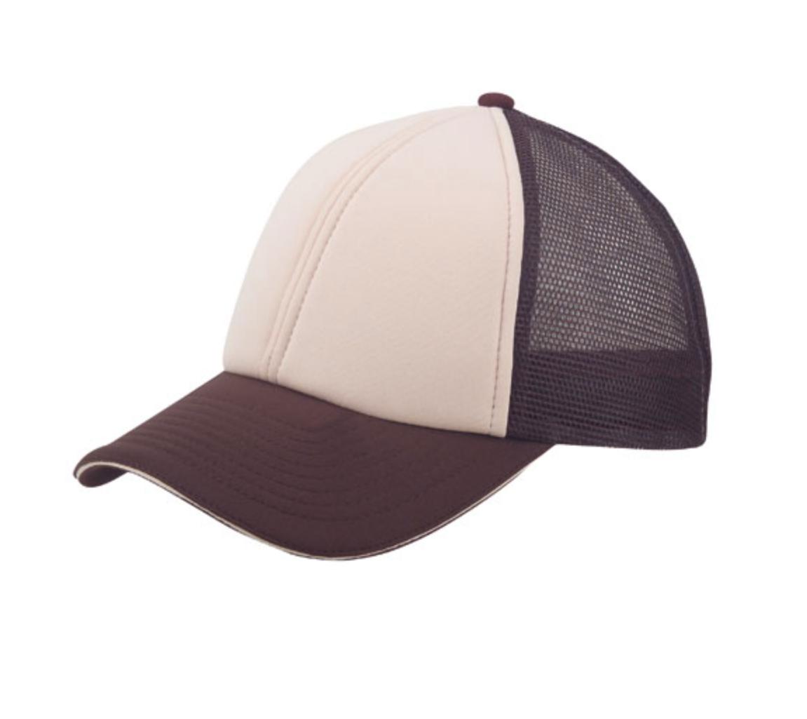 6 Panel Mesh With Sandwich Bill Solid Two Tone Baseball Caps Hats Unisex-Brown/Beige-