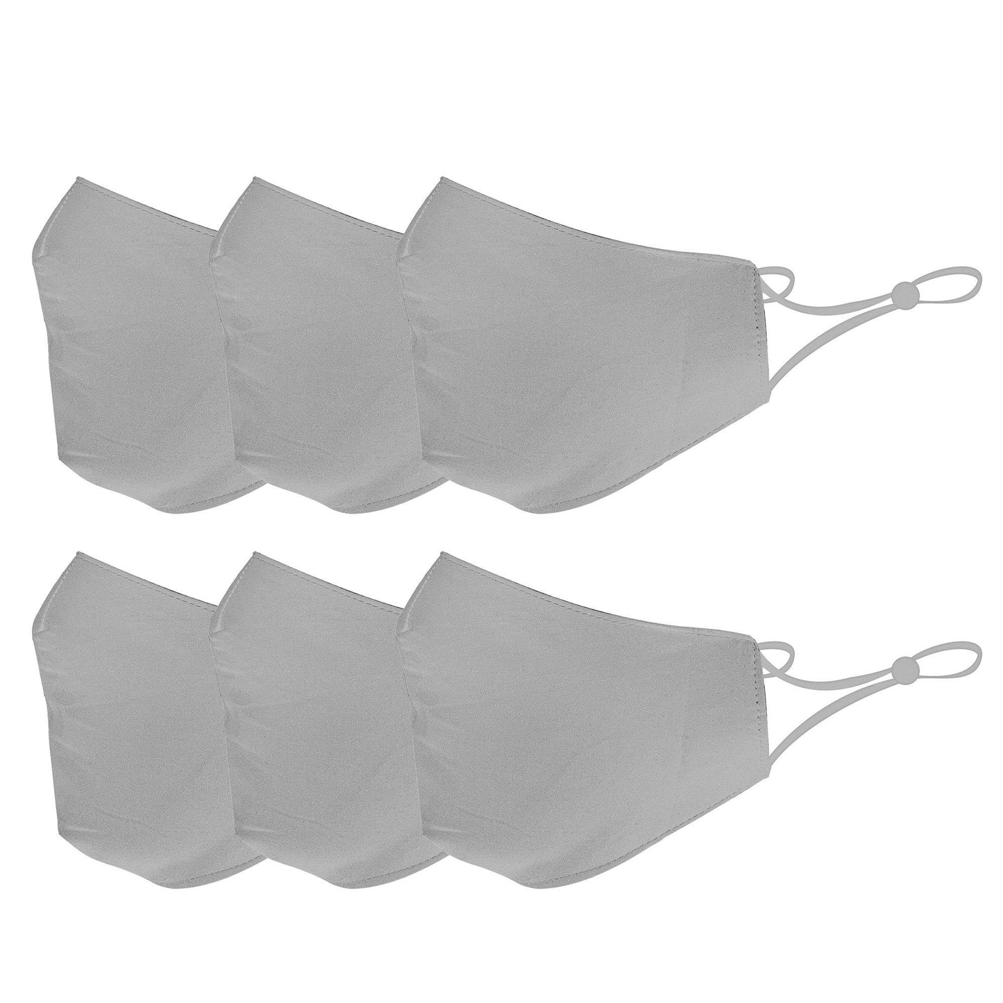 6 Pack Grey Cotton Face Mask Cloth Masks for Mouth Nose Washable Reusable Double Layer Covering Adjustable Ear-