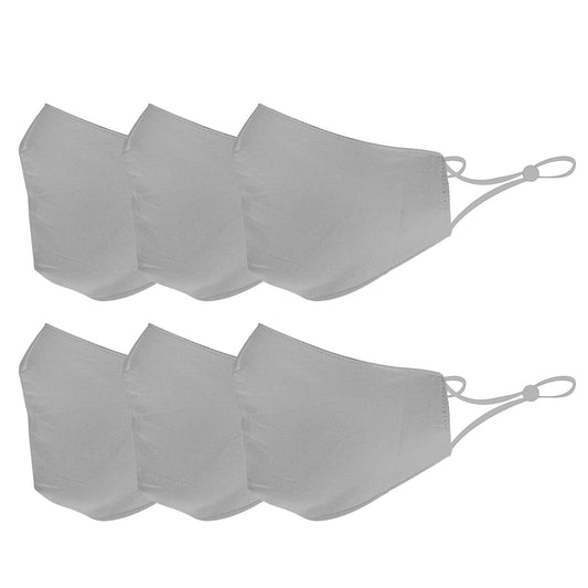 6 Pack Grey Cotton Face Mask Cloth Masks for Mouth Nose Washable Reusable Double Layer Covering Adjustable Ear-