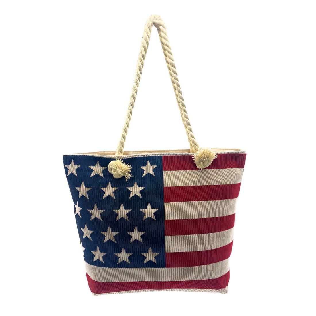 Empire Cove Designer Printed Cotton Canvas Tote Bags Reusable Beach Shopping-USA Flag-