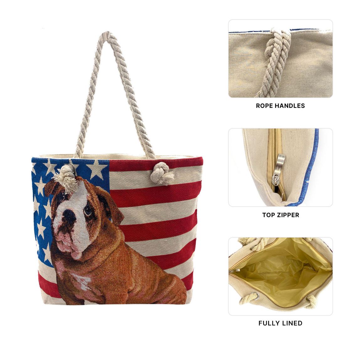 Empire Cove Designer Printed Cotton Canvas Tote Bags Reusable Beach Shopping-Dog Print-