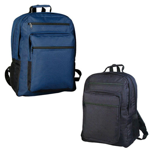 Deluxe Large Backpack Rucksack Travel Bags Zippered School Work Travel 16-1/2inch-BLACK-