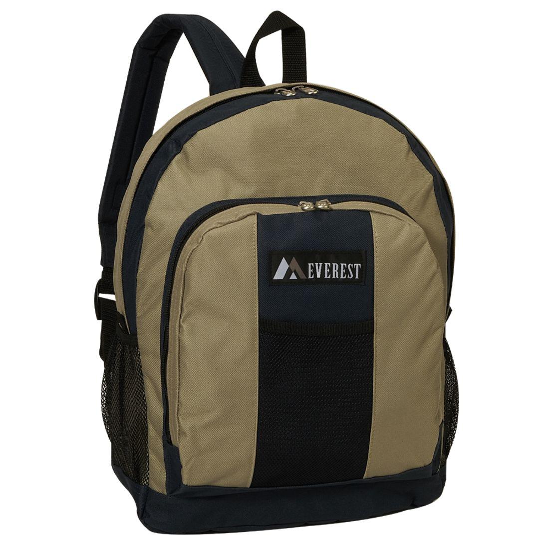 Everest Backpack with Front & Side Pockets-Khaki/Navy-