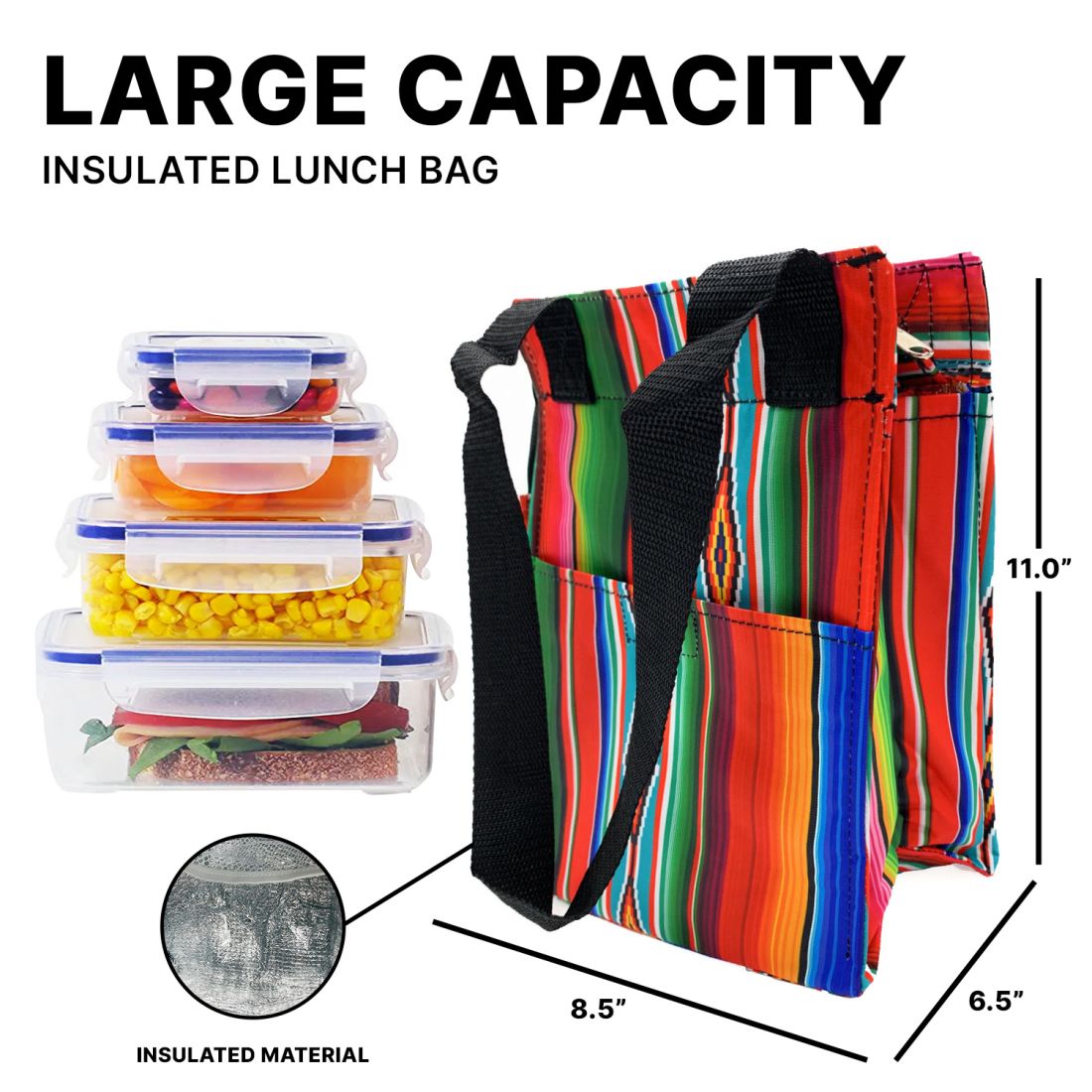 Empire Cove Insulated Lunch Bag Kids Adults Cooler Food Tote Picnic Travel Stripe-