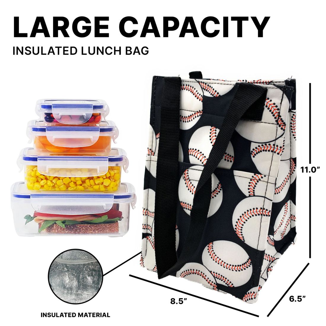 Empire Cove Insulated Lunch Bag Kids Adults Cooler Food Tote Picnic Travel Baseball-