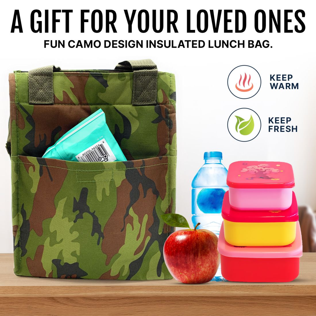 Empire Cove Insulated Lunch Bag Kids Adults Cooler Food Tote Picnic Travel Camo-