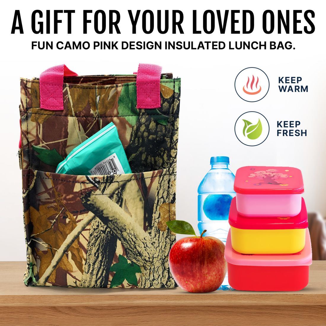 Empire Cove Insulated Lunch Bag Kids Adults Cooler Food Tote Picnic Travel Pink Camo-