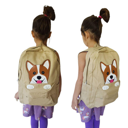 Empire Cove Canvas School Backpack Peeking Fox Dog Cat Sloth Shark Book Bag-Dog-