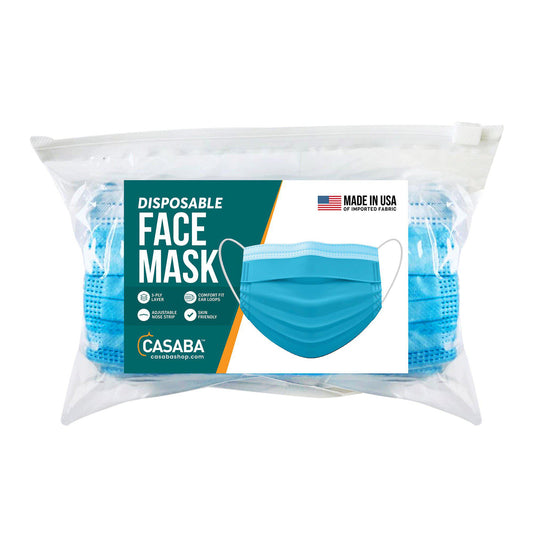 Casaba Face Mask Packs Disposable 3-Ply Filter - Made in USA with Imported Fabric - Teal-10 PACK-
