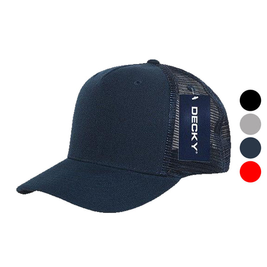 Decky 5 Panel Acrylic Trucker Constructed Caps Hats Unisex-Black-