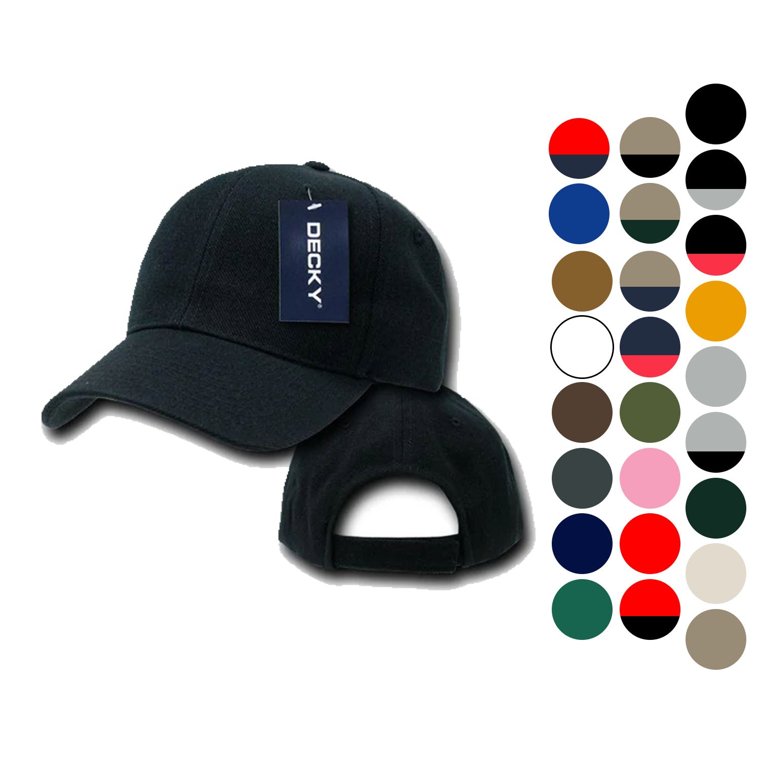 Decky Deluxe Polo Dad Baseball Hats Caps Hook Loop Closure Solid Two T
