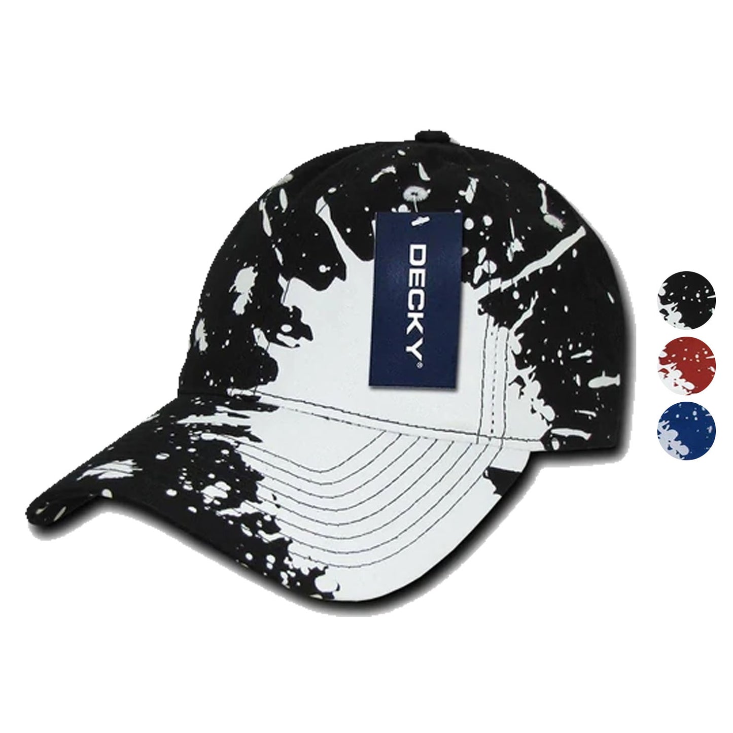 Decky Splat Paint Polo Cotton Sweatband Low Crown Dad Caps Hats-Black-