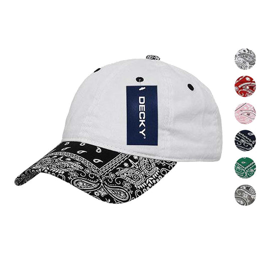 Decky Trendy Paisley Bandanna Polo 6 Panel Baseball Snapbacks Hats Caps Unisex-White/Black-
