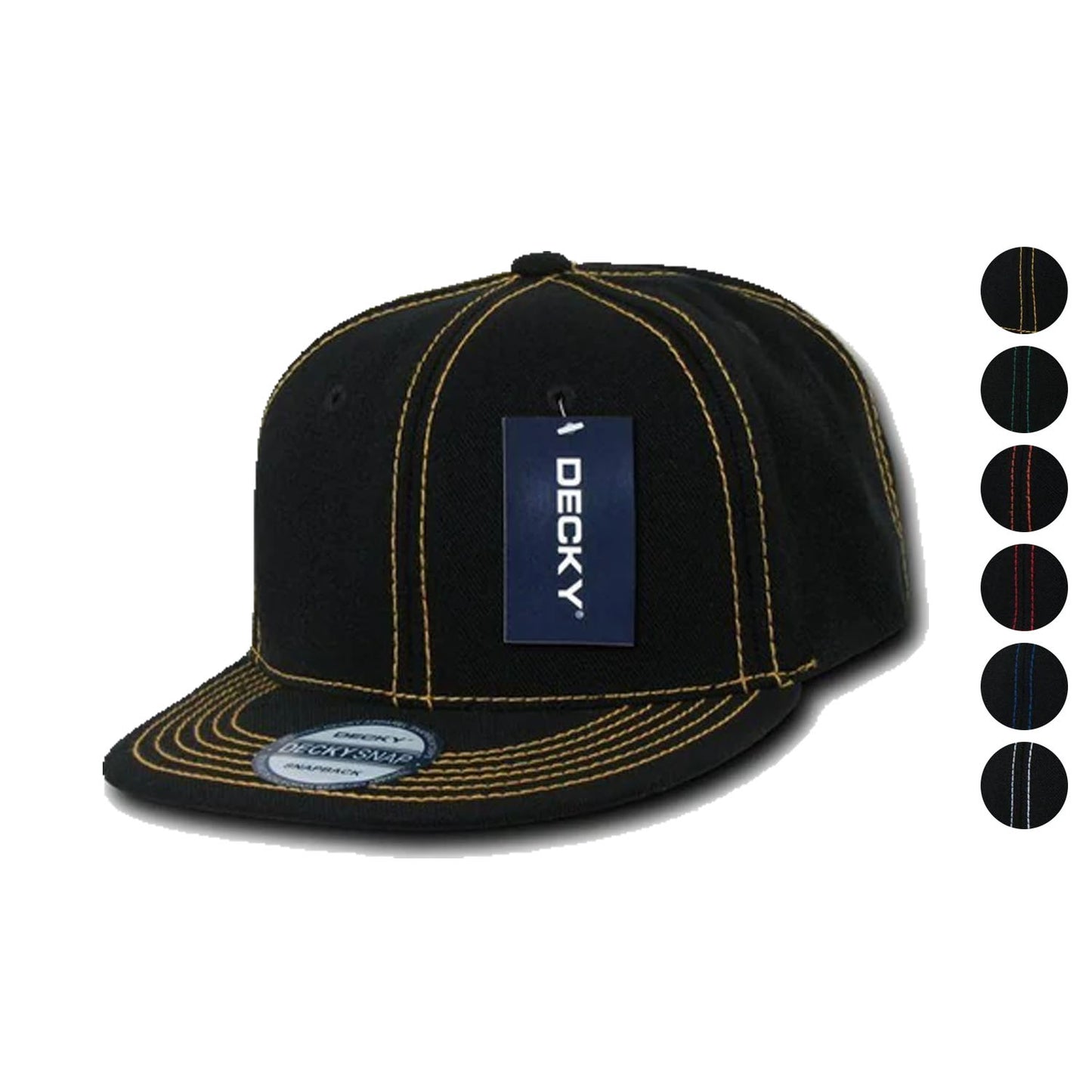 Decky Retro Contra Stitch Flat Bill Baseball Caps Hats Snapback-358 - Black/Gold-