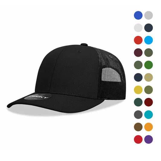 Decky 6021 Mid Prof 6Panel Poly/Cot Trucker Hats Caps Series One Solids-Black-
