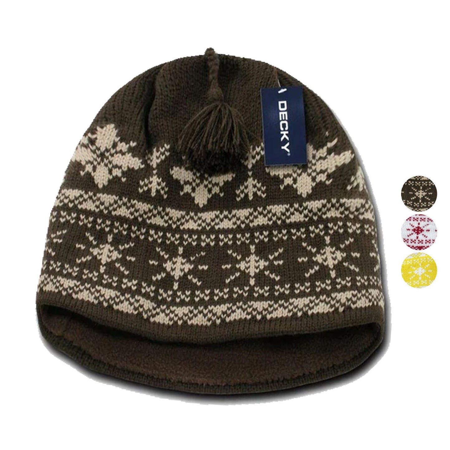 Decky Nordic Style Beanies Snowflake Pom Knit Snowboard Hats Caps Warm Winter-Brown/Khakhi-