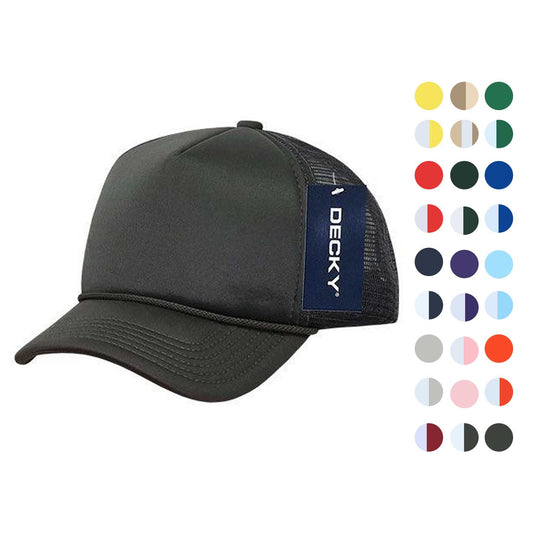 Decky Solid Two Tone 5 Panel Kids Foam Trucker Hats Caps Unisex-Black-
