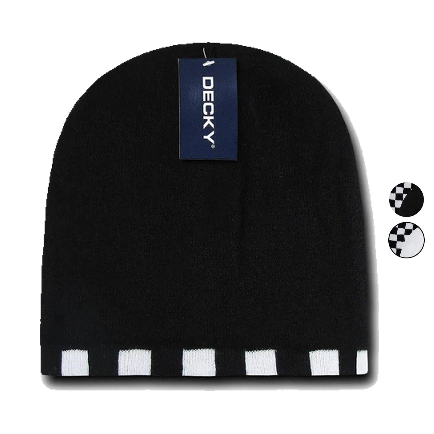 1 Dozen Decky Checkered Reversible Beanies Ski Skull Hats Caps Wholesale Lots-BLACK-