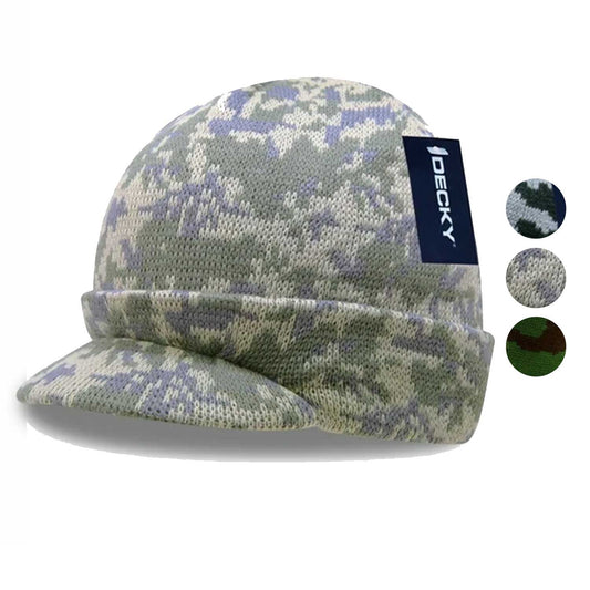 Decky Camo HybriCap Beanie Curved Visor Crocheted Thick Ribbed Warm-ACU-